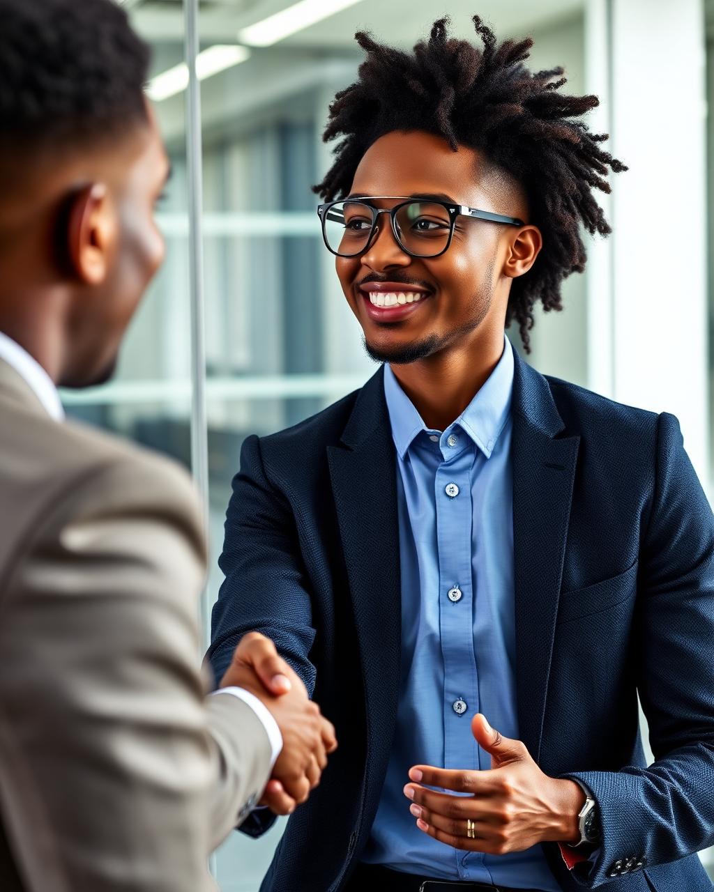 Jeune professionnel en entretien d'embauche dans un bureau moderne